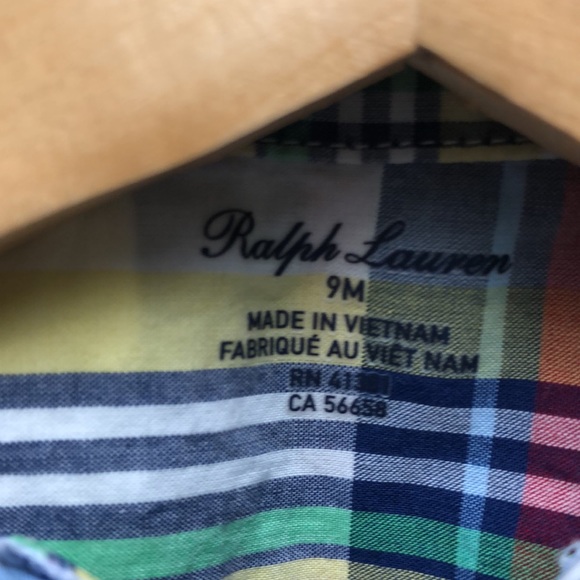 Ralph Lauren Plaid Button Down Shirt 9mo - Picture 8 of 9